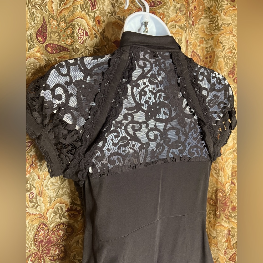Vintage Bebe Silk Button Up Blouse w/Sheer Lace Burlesque Retro Pinup Goth XS - Picture 5 of 11